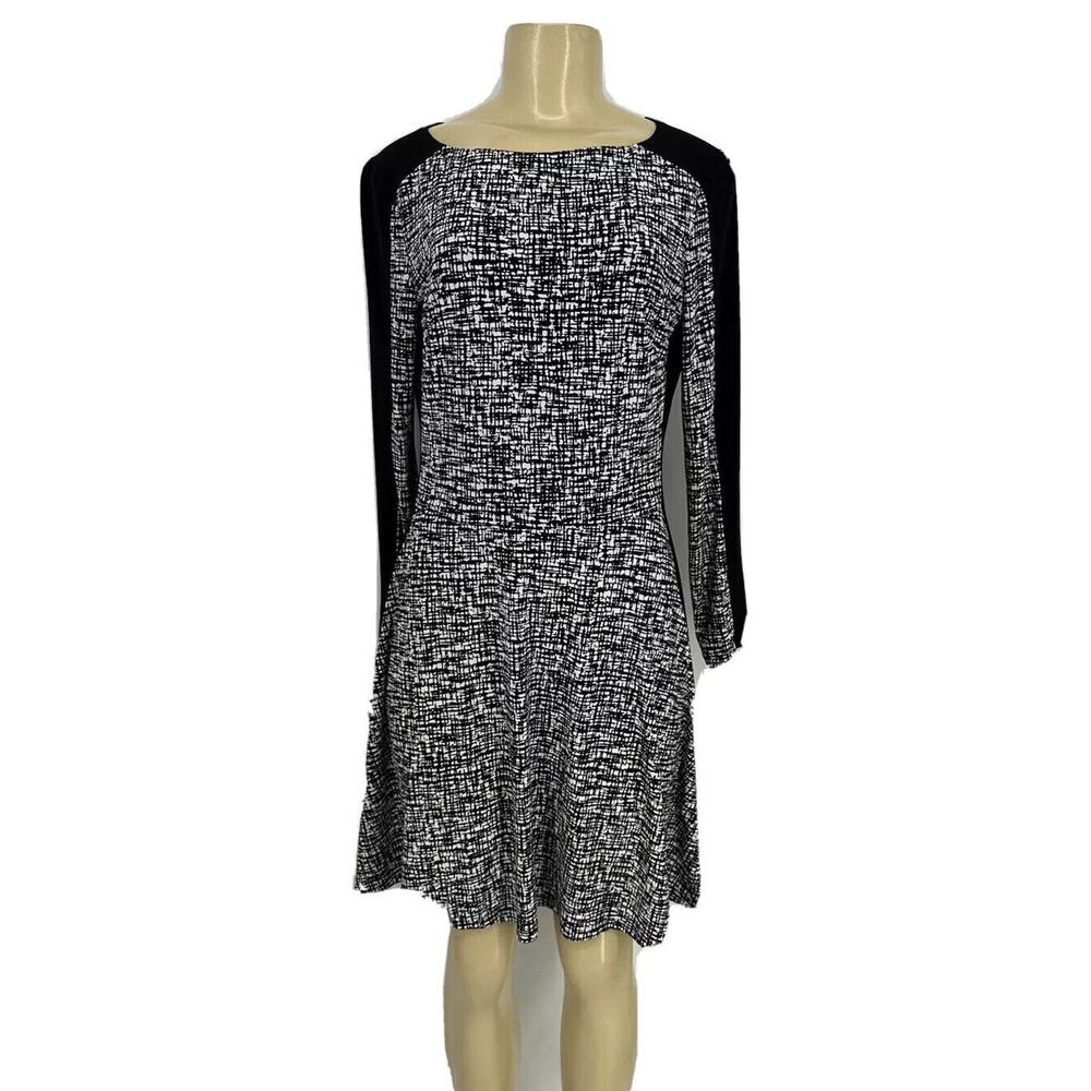 Lauren Ralph Lauren Womens Black/White Abstract Long Sleeve A-Line Dress Size 12